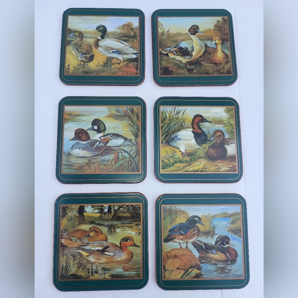 Pimpernel Cork Coasters Complete Set 6 Box Waterfowl Cottagecore Made England